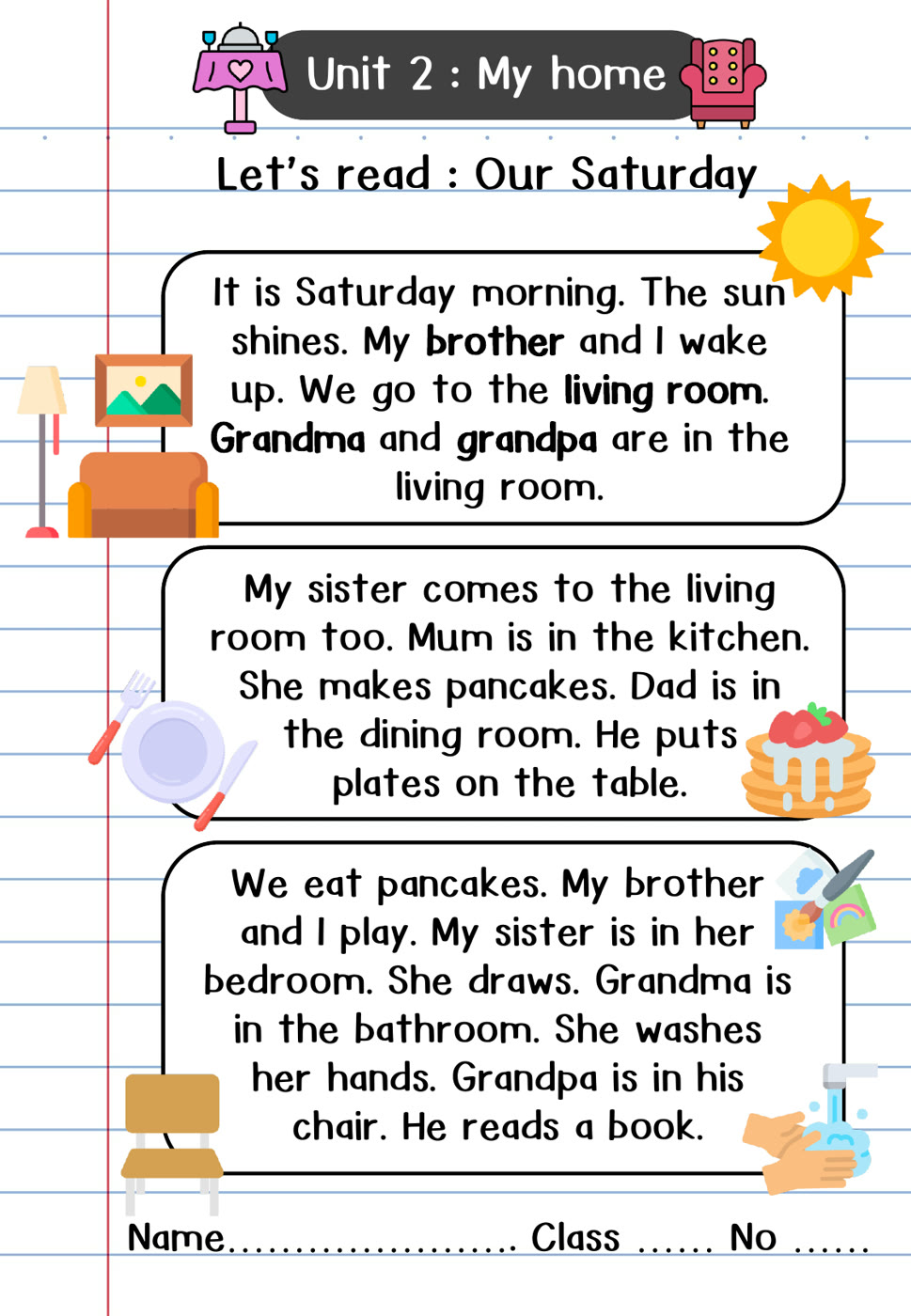 ตัวอย่างหน้าที่ 5 จากชุด Unit 2: At Home